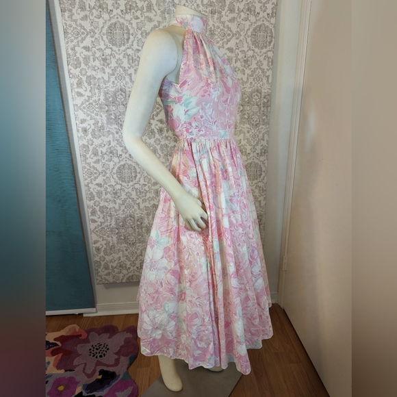 True Vintage Pink & White Floral Fit & Flare 1950s Cotton Sun Dress size 0-2 - Picture 4 of 15